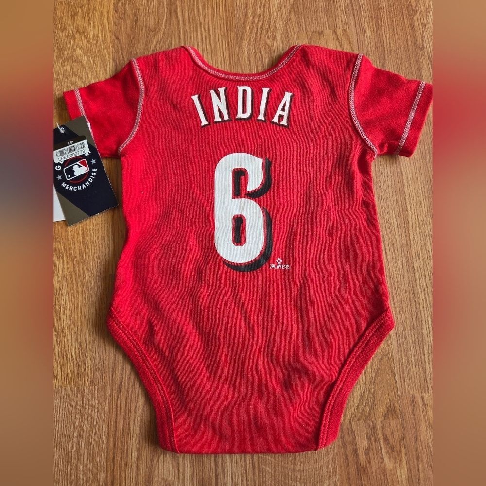 MLB Cincinnati Reds Baby Jersey 3-6 Months 'INDIA' #6 Bodysuit NWT Red